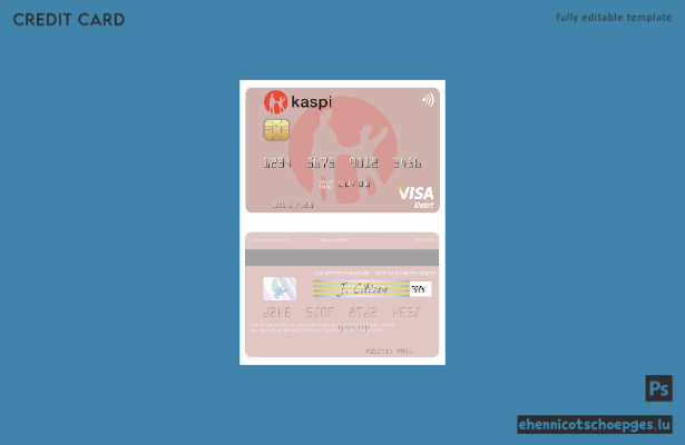 Beispielvorschau der Visa-Debitkarte der Kaspi Bank in Kasachstan
